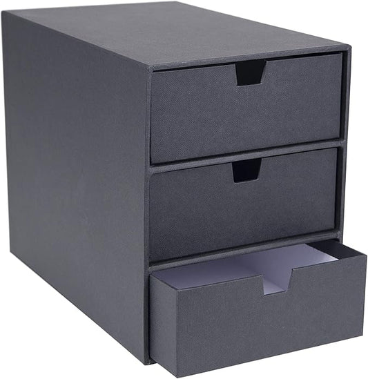 Bigso Ingrid 3-Drawer Fiberboard Desk Organizer for Office Supplies and Accessories - Stackable Makeup Drawer Organizer - 6.3in x 9.9in x 8.1in - Dark Grey by Bigso