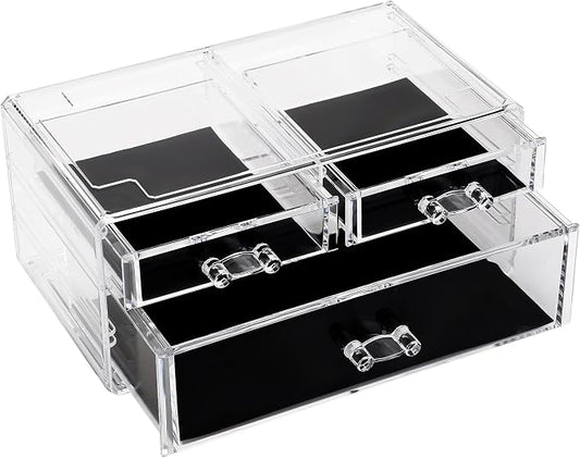 Sea Team Stackable Clear Acrylic Makeup Organizer with Drawers for Vanity | Cosmetic Display Case, Jewelry Storage Box with 1 Large and 2 Small Drawers, Ideal for Dresser, Bathroom, Countertop by SeaTeam