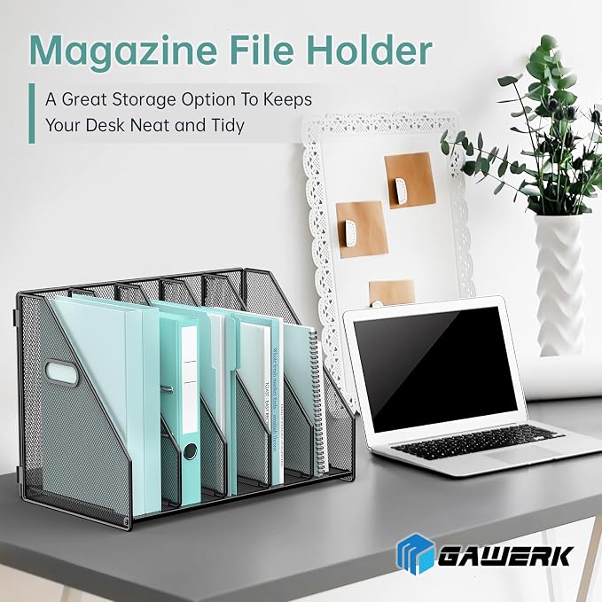 Gawerk 5 Section File Sorter Folder Holder Desk Organizer Office Rack | Desktop File Magazine Folder Holder 5 Compartments, Desk Organizer Vertical Magazine Folder Organize with Side Handles - Image 5