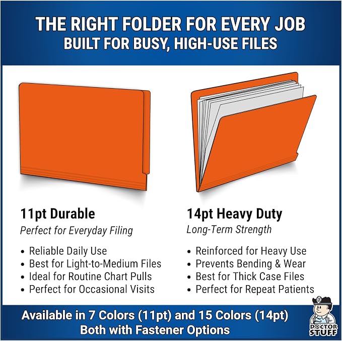 Orange File Folders, Doctor Stuff, Letter Size Reinforced End Tab Folder with 2" Bonded Fastener on Inside Back, 14 pt Stock, Box of 50 - Image 4
