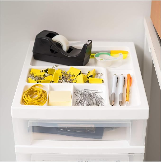 IRIS USA Plastic Drawer Storage Organizer Rolling Cart, 2-Pack, with Wheels Casters, 6-Drawers, for Classroom Art Craft Supplies Dresser Closet Bathroom Laundry Room, White/Clear - Image 6