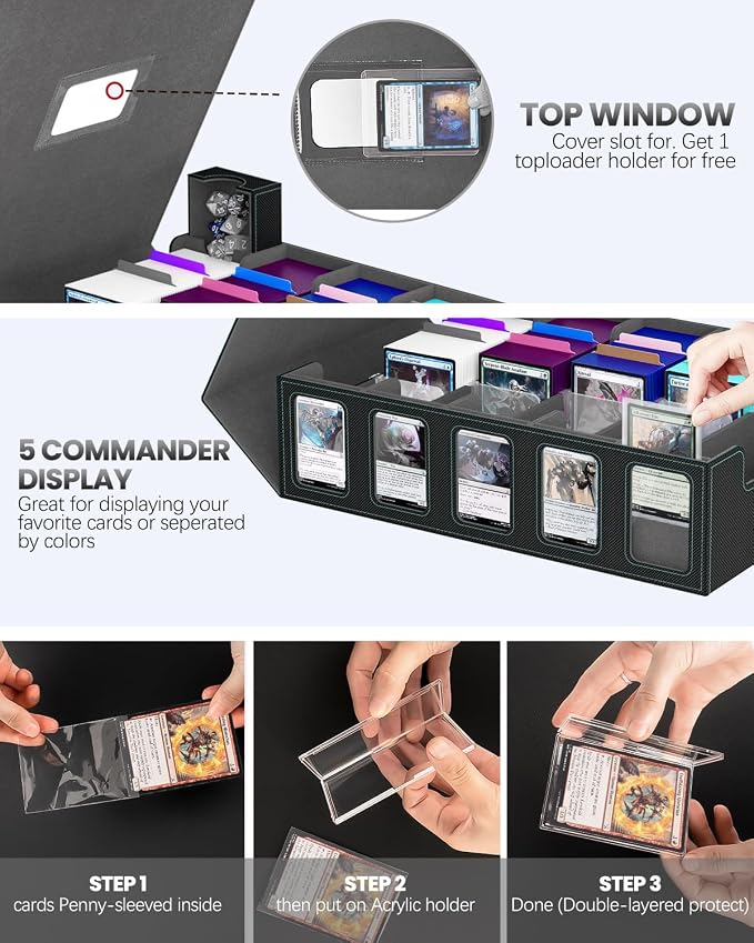 5 Row Trading Card Storage Box, Fit 4200+ Sleeveless Cards, Black & Grey | Large Capacity, Portable Handle, Include 30 Divider, 8 Supporters, 1 Dice Tray, Compatible for MTG/TCG/Magic Sports Cards - Image 3