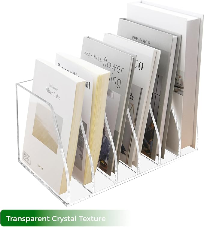 Lovemolly Acrylic Magazine File Holder – 6-Slot Clear Desk Organizer, Vertical Document Sorter for Office, Home & Classroom, No-Assembly Tabletop Rack for Folders, Books & Tablets, 7.09x12.01x6.3 in - Image 7
