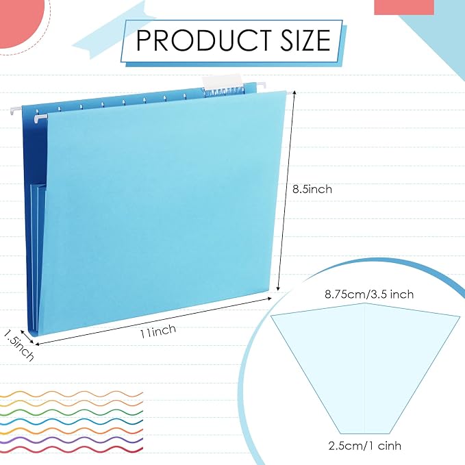 Yaomiao 24 Pack Hanging File Folders, 3 Pleats,Bright Color | Letter Size File Cabinet Folders, with 1/5-cut Adjustable Tabs, Expandable Document Cabinet, Home Desk Office Organization - Image 2