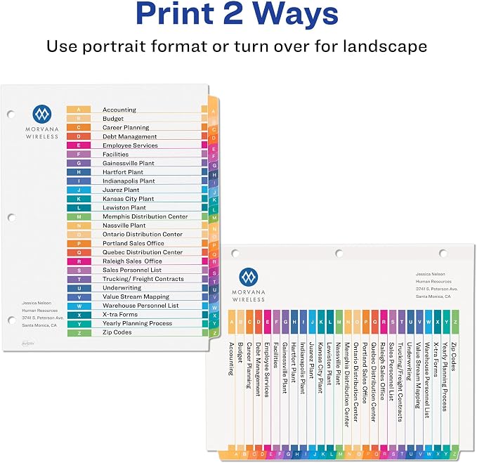 Avery A-Z Dividers for 3 Ring Binders, 26 Tabs per Set, Customizable Table of Contents, Multicolor Tabs, Great for Organizing Reports, Projects, and More (44225), 3 Sets (Pack of 4) - Image 3