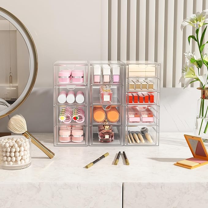 ARSTPEOE Acrylic 13-Drawer Storage & Makeup Organizer for Desk, Bath | Smooth-glide drawers, clear acrylic, stackable, dustproof, wipe-clean, for eyeliners, lip liners, markers, push pins,pen - Image 2