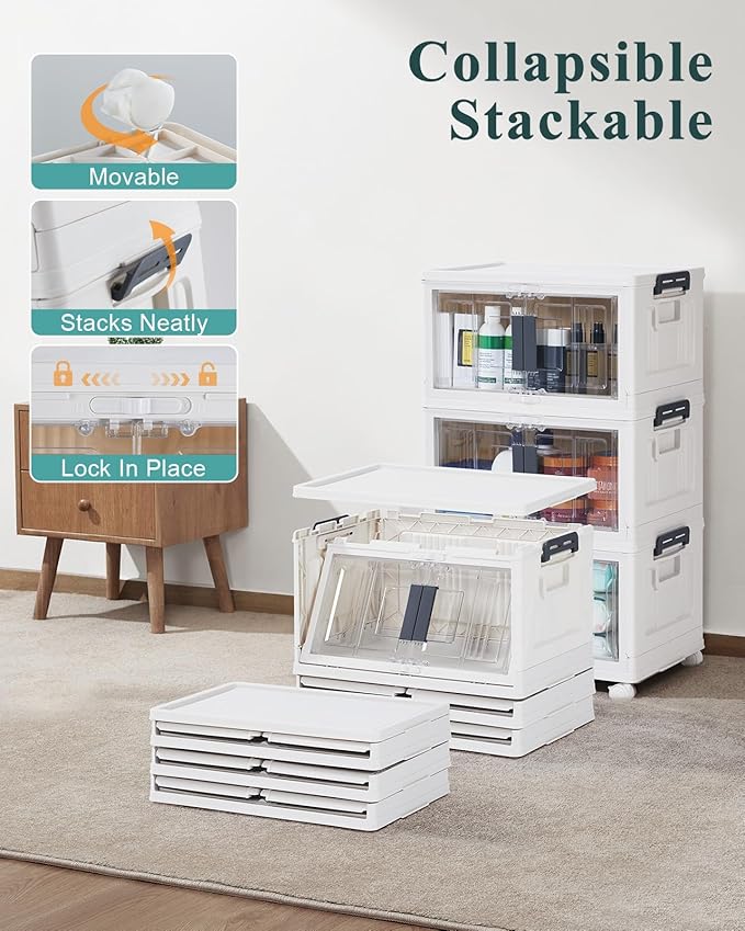 OlarHike 23QT Storage Bins with Lids for Closet, Office, Dorm, 3 Pack | Multi-Lid, Lockable Cabinet, Doors & Wheels, School, Bathroom, Foldable Containers, Stackable Organizers, Plastic Drawers - Image 5