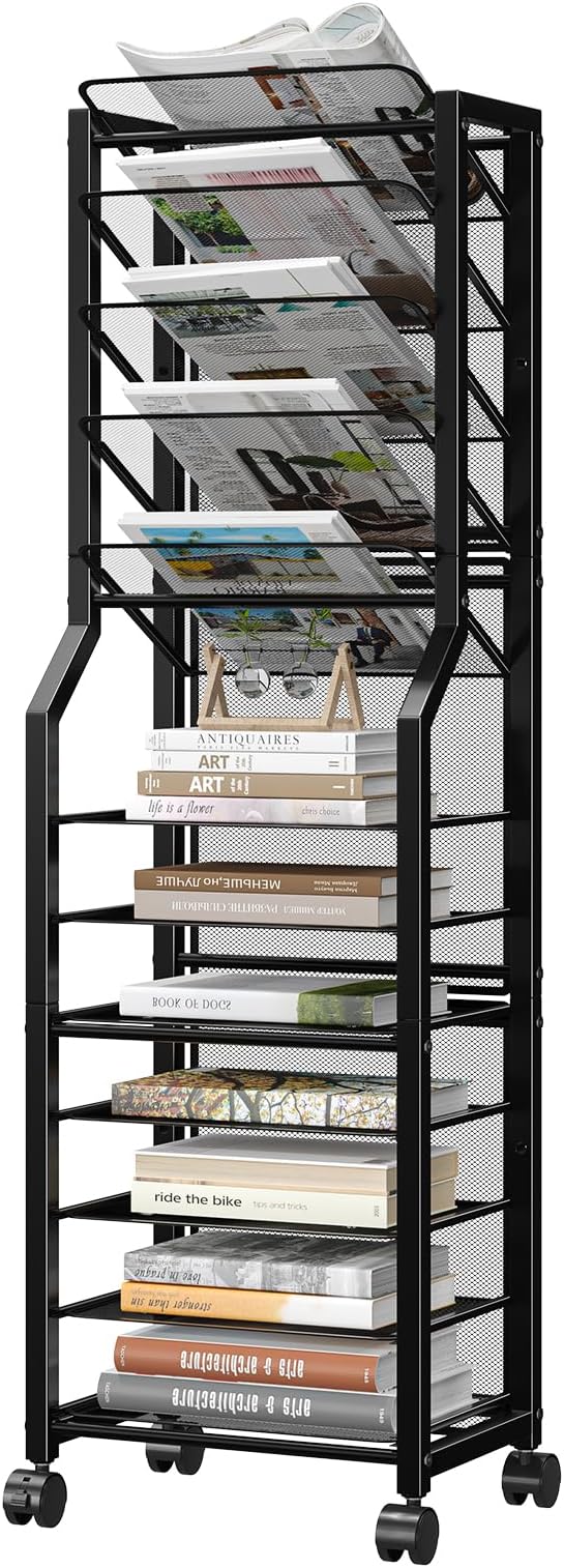 Simple Trending 12 Tier Rolling File Cart, Desk File Organizer with Sliding Trays and Metal Mesh Paper Letter Storage Multi Functional Rolling Clutter Cart for Office, Home, School, Black by SimpleTrending