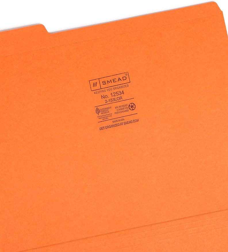 Smead File Folder, Reinforced 1/3-Cut Tab, Letter Size, Orange, 100 per Box (12534) - Image 3