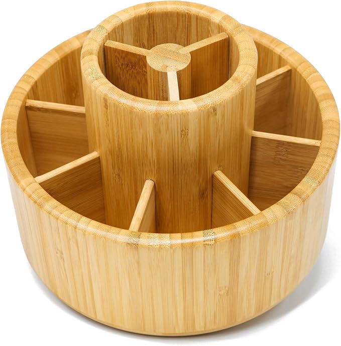 VaeFae Bamboo Pen Holder Organizer, 360° Rotating Art Supply Organizer, Desktop Storage for Marker Pens, Colored Pencil, Art Brushes, etc. - Image 5