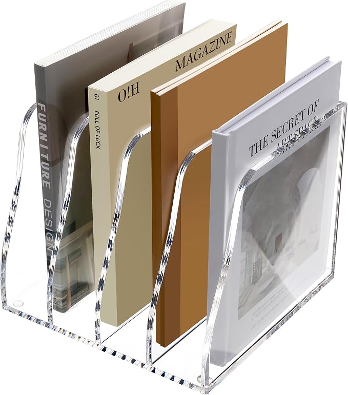 SANRUI Acrylic Desk File Organizer, Clear Magazine File Holder 6 Slot | Vertical Workspace Sorters, Folder Rack for Office Accessories Organization Storage - Image 9