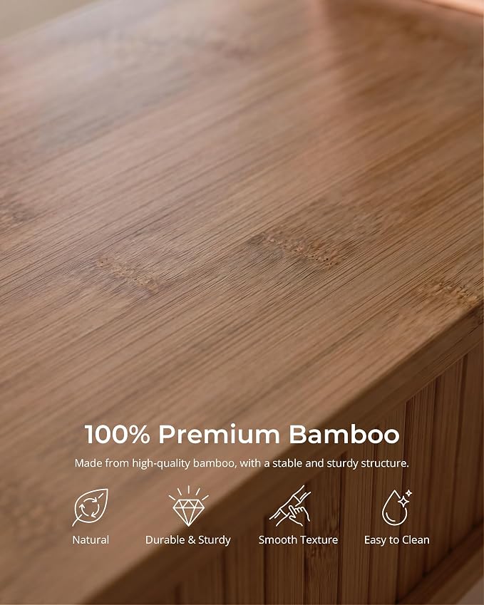 42 Inch Curved Dual Monitor Stand Riser with Storage Desk Shelf | Double Computer Stand with Sliding Doors for 55-72 Inch Cozy Workplace Computer Setup Desk Organizer Toasted Bamboo Color - Image 6