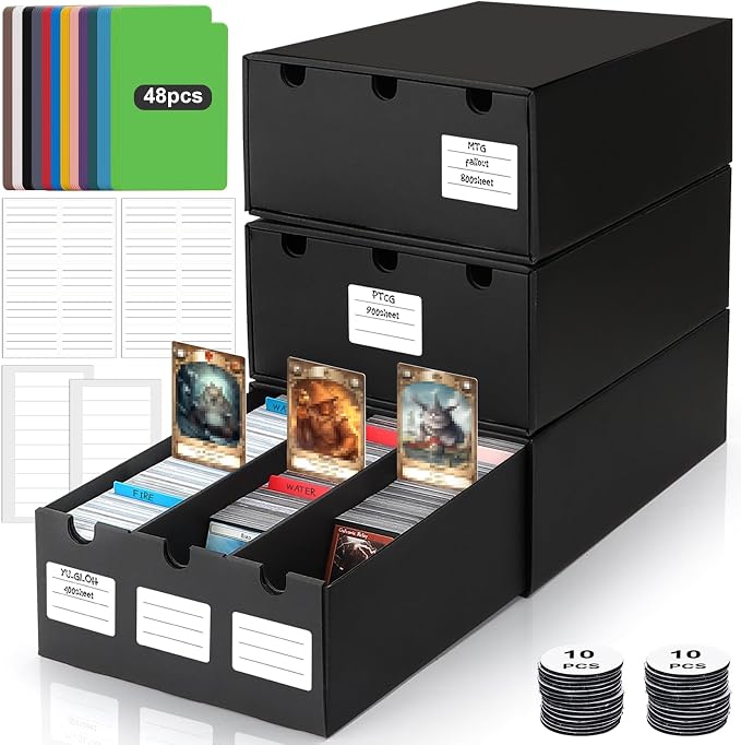 AOBOPLE Trading Card Storage Box,9000+ Cardboard Sports Card Boxes | Bulk Card Boxes with 48 Card Dividers,Labels +Tape,Stackable,Card Organizer for MTG TCG PTCG Sport Cards by AOBOPLE