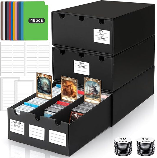 AOBOPLE Trading Card Storage Box,9000+ Cardboard Sports Card Boxes | Bulk Card Boxes with 48 Card Dividers,Labels +Tape,Stackable,Card Organizer for MTG TCG PTCG Sport Cards by AOBOPLE