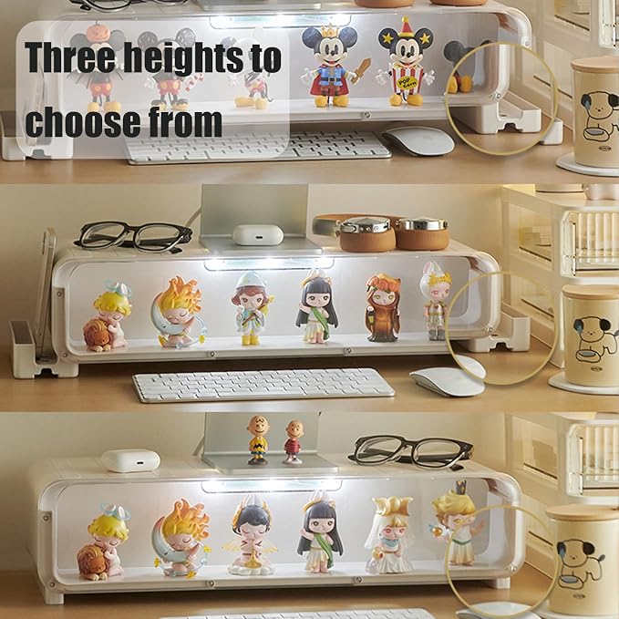 WMM Monitor Stand Riser, Computer Monitor Stand with Drawer and Display Minifigures, Computer Desktop Stand with Lights, Removable Elevated Structure, Compatible with Computers, Desktops, and Laptops - Image 5