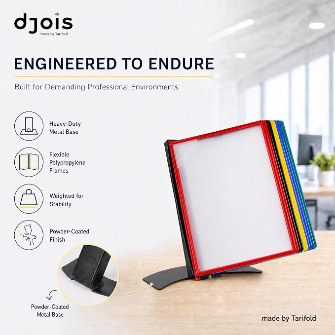 Tarifold Desktop Reference System, 10 Pockets, Easy-Load Design, Assorted | 10 Double-Sided Polypropylene Pockets, Holds 20 Letter-Size Sheets, Sturdy Metal Base, Quick and Easy to Assemble - Image 3