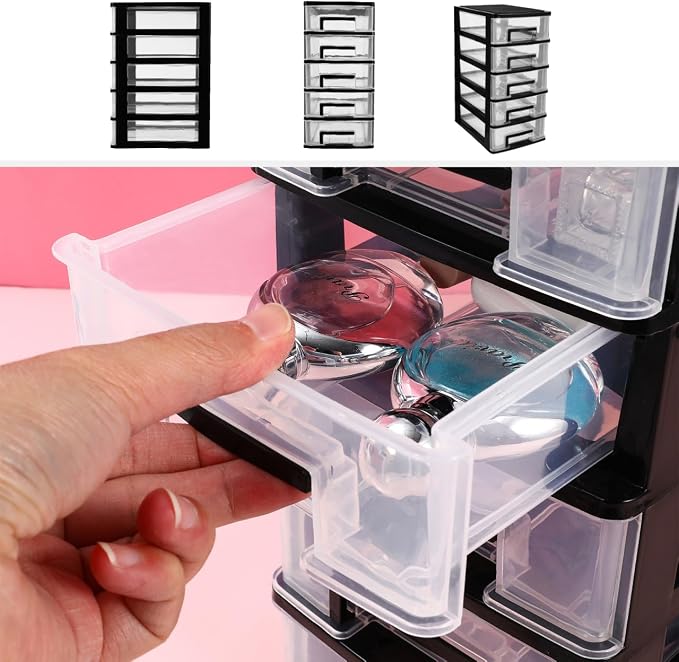 Angoily 5-Tier Plastic Drawer Storage Cabinet Portable Desktop Organizer for Office Study Cosmetics Sundries Holder 12.40X8.66X5.98In - Image 9