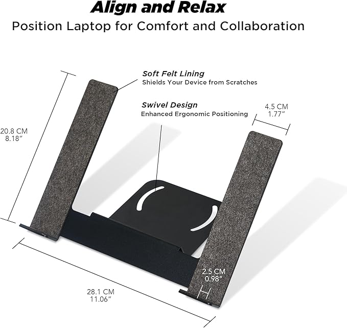 Moodular Laptop Tray Stand Add-On for Slide Rails, Do Not Use Alone | Accessory Only, Ergonomic Height, Swivel Adjustable, Quick Setup & Removal, Secure & Sturdy, Felt Padding, Black, MSA-LT - Image 4
