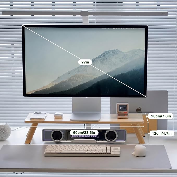 Bamboo Monitor Stand Riser with Cable Routing Slot and Storage | 23.6-inch Wide, Ergonomic Desk Shelf, Natural Wood Desktop Organizer for Monitor Laptop Printer, Home Office Accessory - Image 6