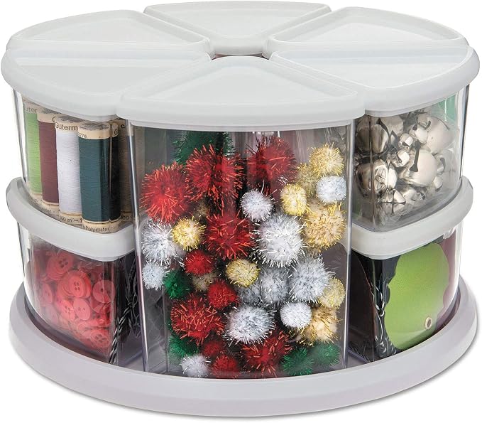 Deflecto Rotating Carousel Craft Organizer, 9-Canister, Includes 3" and 6" Canisters, Removable, Clear, Lids - Image 9