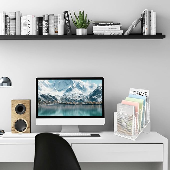 LEKETREE File Organizer for Desk, Desk Organizer with 5-Section Vertical File Rack, File Folder Organizer, Desk Accessories & Workspace Organizers(White) - Image 5
