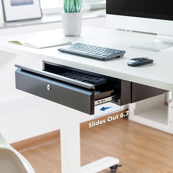 Mount-It! Locking Under Desk Pull-Out Drawer, Heavy-Duty Steel Under Table Slide-Out Storage Organizer with Key Lock for Private Storage, Smooth Glide Track, Fits Desks Over 0.71″ Thick - Image 5