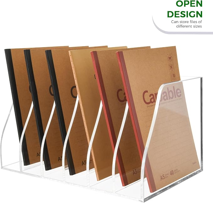 Lovemolly Acrylic Magazine File Holder – 6-Slot Clear Desk Organizer, Vertical Document Sorter for Office, Home & Classroom, No-Assembly Tabletop Rack for Folders, Books & Tablets, 7.09x12.01x6.3 in - Image 3