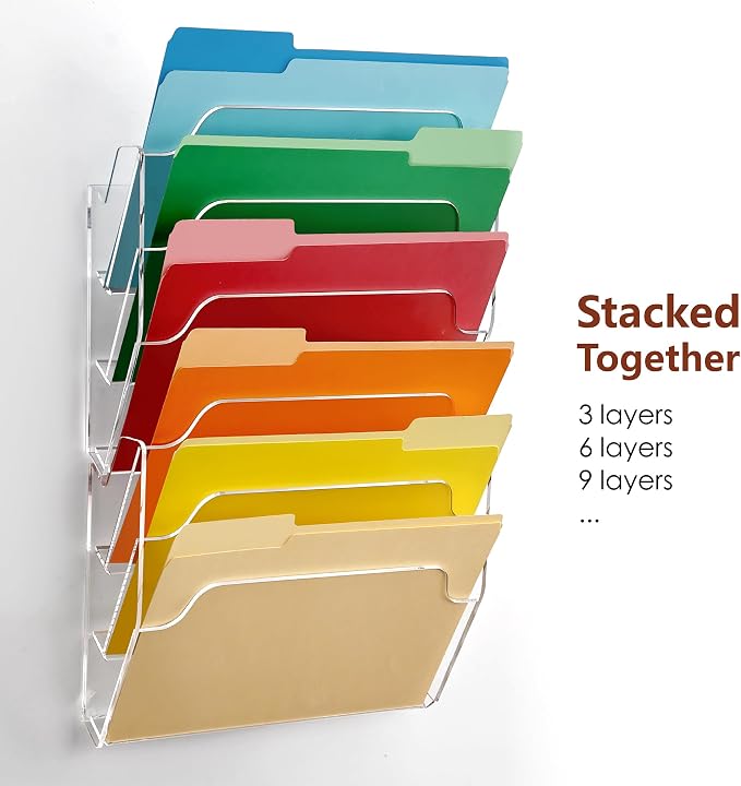 Acrylic Hanging Wall File Organizer, Clear Wall File Holder | 3 Tier Mail Organizer Wall Mounted, Folder Paper Magazine Rack for Office, Desk, School - Image 6