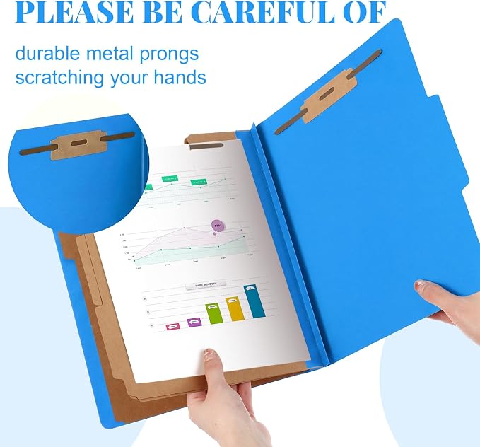 AmazingSpark 24 Pcs Classification Folder Letter Size Bulk 3 Divider Pressboard File Folder with Expansion 2 Prong Fastener Heavy Duty Office File Organizer for School Medical Document(Business Blue) - Image 3
