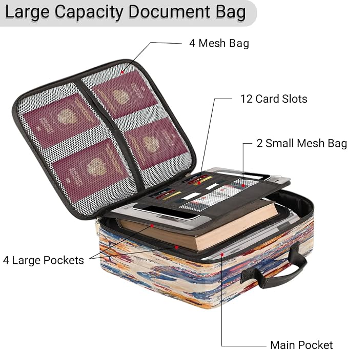 File Organizer Elephant Ethnic Document Organizer with Handle Portable File Organizer Bag Home Travel Storage Bags for Files Laptop Certificates - Image 4