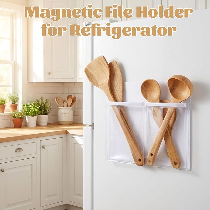 8 Pack Magnetic File Holder for Refrigerator 12 x 9.5 Inch Hanging Paper Organizer White Board Organizer with 2 Magnetic Pocket Office Supplies Storage for Notebooks Planners Mail Letters - Image 6