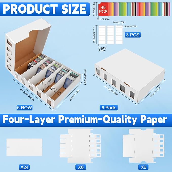 6 Pack Trading Card Storage Box, 22200+ Count Card Storage Box with 48 Card Divider White Sports Storage Card Box Organizer Bulk Card Cases Cardboard Card Box for Basketball Football Cards Collection - Image 2