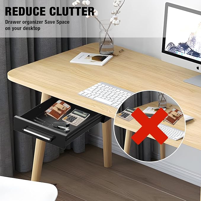 UNITEDPOWER Under Desk Drawer Storage, Pull-Out Office Hidden Counter Drawer, Metal Sliding Organizer Mount Below Table, Optional Bracket Height, Black - Image 6