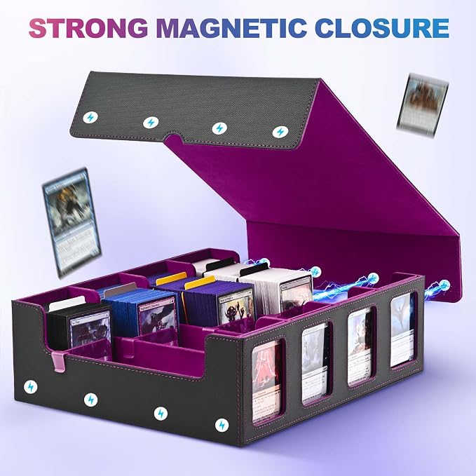 UAONO Trading Card Storage Box with Commander Display, Black Purple | 2400+ Deck Box for MTG with Removable Cover, Top Loaders Card Case Fits Magic TCG PTCG Sports Cards, 24 Dividers, 4 Stoppers - Image 7