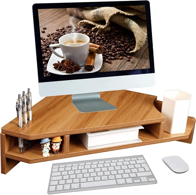 Triangle Monitor Stand Riser, Wooden Triangle Desktop Computer Stand with Office Organization, Walnut Color by KUAIYU