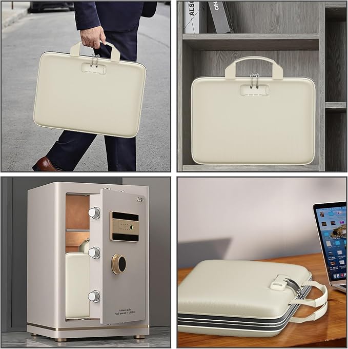 Fireproof File Organizer with Lock, Hard-Shell Document Box, Beige | Water Resistant, 13-Pocket Expanding Folder, Portable Safe Storage for Letter Legal Files, Laptop, Valuables, Large Capacity - Image 7