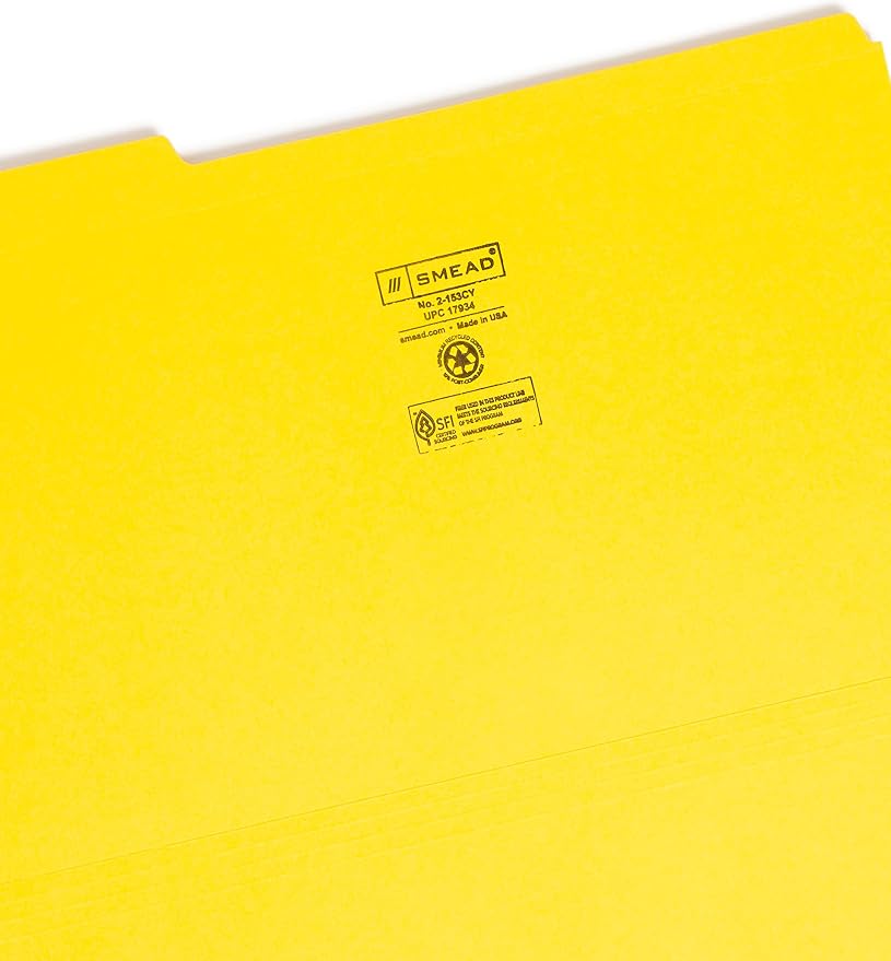 Smead File Folder, Reinforced 1/3-Cut Tab, Legal Size, Yellow, 100 per Box (17934) - Image 3