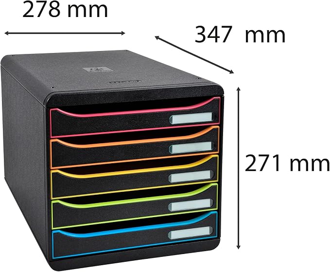 Exacompta Big Box - 5 Drawer Desktop Organizer - 100% Recycled Materials - Fits Letter and A4+ Size Paper - Black w/Multicolored Accents - Dimensions 13 5/8 x 11 x 10 5/8 - Made in Europe - Image 3