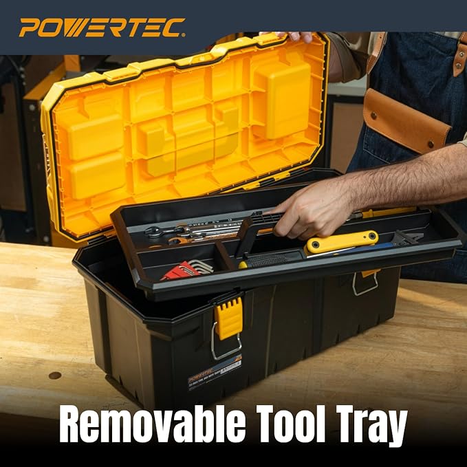 POWERTEC PRO 22-Inch Tool Box with Trays - Lockable, Metal Latch, Organizer, Portable Storage for Tools, Small or Mid-Sized Parts (72363V) - Image 4