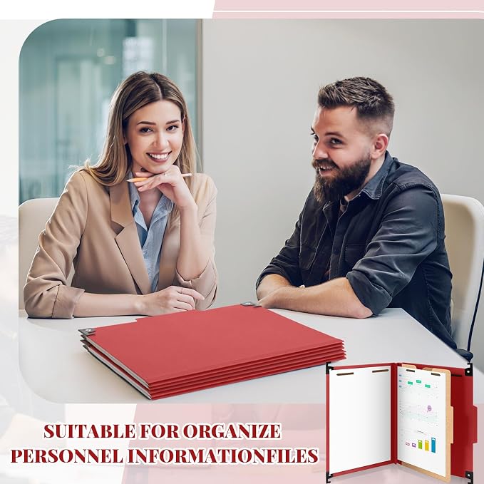 Henoyso 10 Pcs Hanging Classification Folders Bulk with 2 Prongs, 1 Divider Letter Size, 2 Inch Expansions Pressboard File Folder, 1/3-cut Tab File Organizer (1 Divider,Dark Red) - Image 6