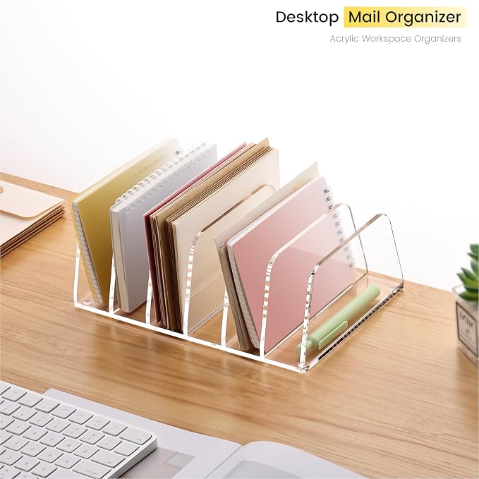 YUXUN Desk File Organizer,6-Section Acrylic Desk Organizer,Vertical File Sorter Holder Organization for Office School & Classroom (Clear - 1Pack) - Image 2