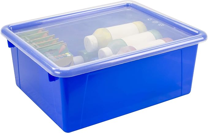 Storex Letter Size Deep Storage Tray – Organizer Bin with Non-Snap Lid for Classroom, Office and Home, Assorted Colors, 5-Pack (62542A05C) - Image 9