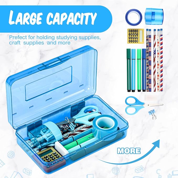 Fainne 24 Pack Pencil Boxes for School Clear Plastic Pencil Case Large Plastic Crayon Box Bulk Stackable Classroom Stationery Organizer School Supplies(Multicolor) - Image 4