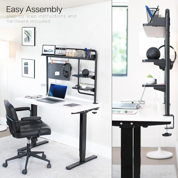 VIVO Black Clamp-on 38 inch Desktop Shelving System, DESK-SHELF38A | Raised Accessory Storage Shelves, Magnetic Memo Board Desk Organizer, Shelving for Sit Stand Workstation - Image 8
