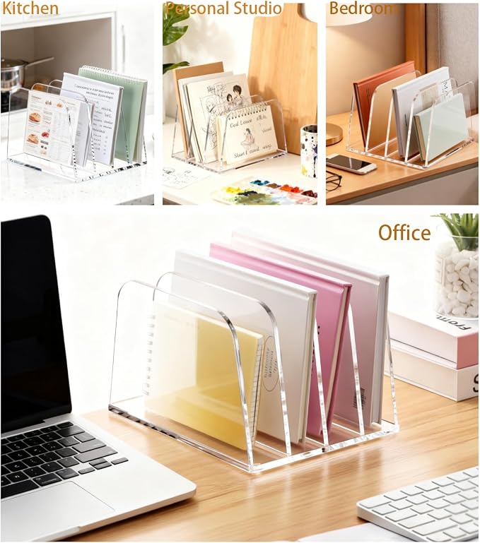 YUXUN Clear Acrylic Desktop File Sorter Organizer,Upright File Organizer, 5-Section Bookshelf for Home Office & Classroom - Image 8