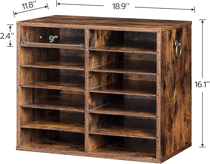 HOOBRO Literature Organizers, 12 Compartments Office Mailbox with Adjustable Shelves, Wood Countertop Literature Sorter for Office, Home, Classroom, Mailrooms Organization Rustic Brown FG12WF01 - Image 2