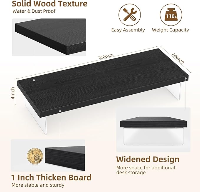 Monitor Stand Riser, 25x10 in Wood & Acrylic Computer Desk Organizer Shelf | Computer Monitor Stand With Wood & Acrylic Design; Works As Laptop Riser, Printer Stand, TV Screen Riser And Desk Organizer. - Image 4