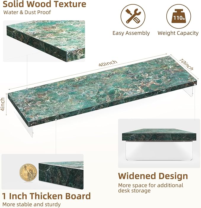 Dual Monitor Stand Riser, 40x10 in Wood & Acrylic Desktop Organizer Shelf | Computer Monitor Stand Riser With Wood & Acrylic Design; Fits 2 Monitors, Laptop, Printer And Desk Supplies For Office Use. - Image 3