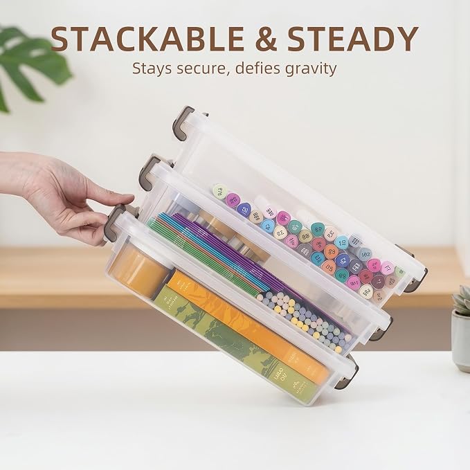 Citylife 3 PCS Plastic Storage Bins with Latching Lids Portable Project Case Clear File Box Stackable Storage Containers for Organizing B5 Paper, Photo, Document, Scrapbook - Image 5