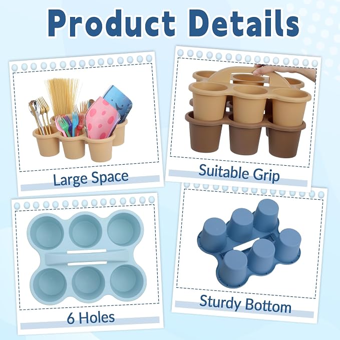 gisgfim 6 Pack Classroom Caddy Organizer with Handle Boho Plastic Table Caddy Drink Cup Caddies Holder 12x9x3.5 Inches Storage School Supplies 6 Compartments for Table Crayon Pencil Cup Marker Craft - Image 3